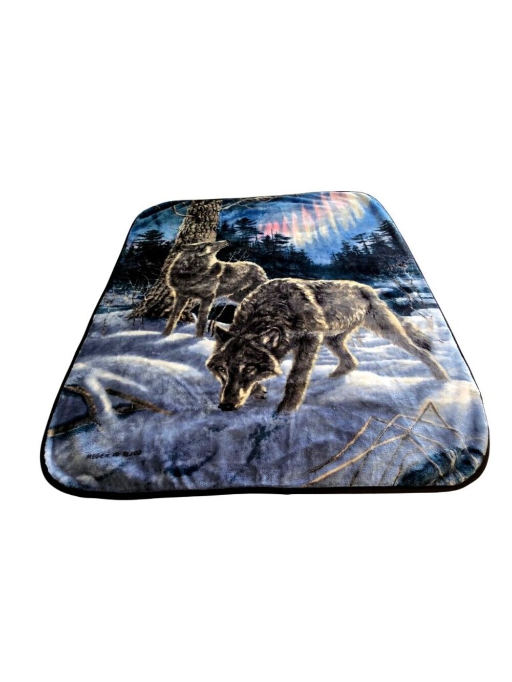 Wild Frontier Two Wolves Aurora Borealis Soft Plush Throw Blanket 60" X 50" Fore